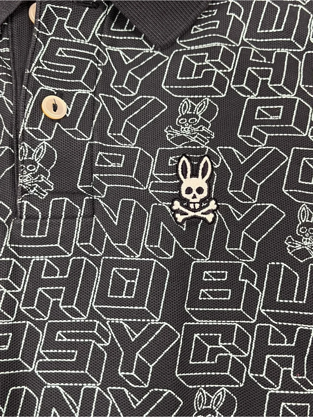 Psycho Bunny Polo Shirt Boys Size 7-8 Small Blue AOP Pima Cotton